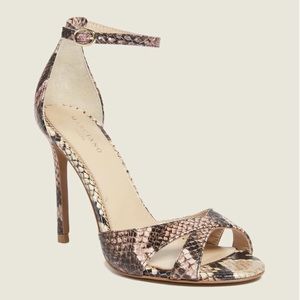 Abiele Leather Snakeskin Strappy Ankle Strap Stiletto Sandal Size 7.5